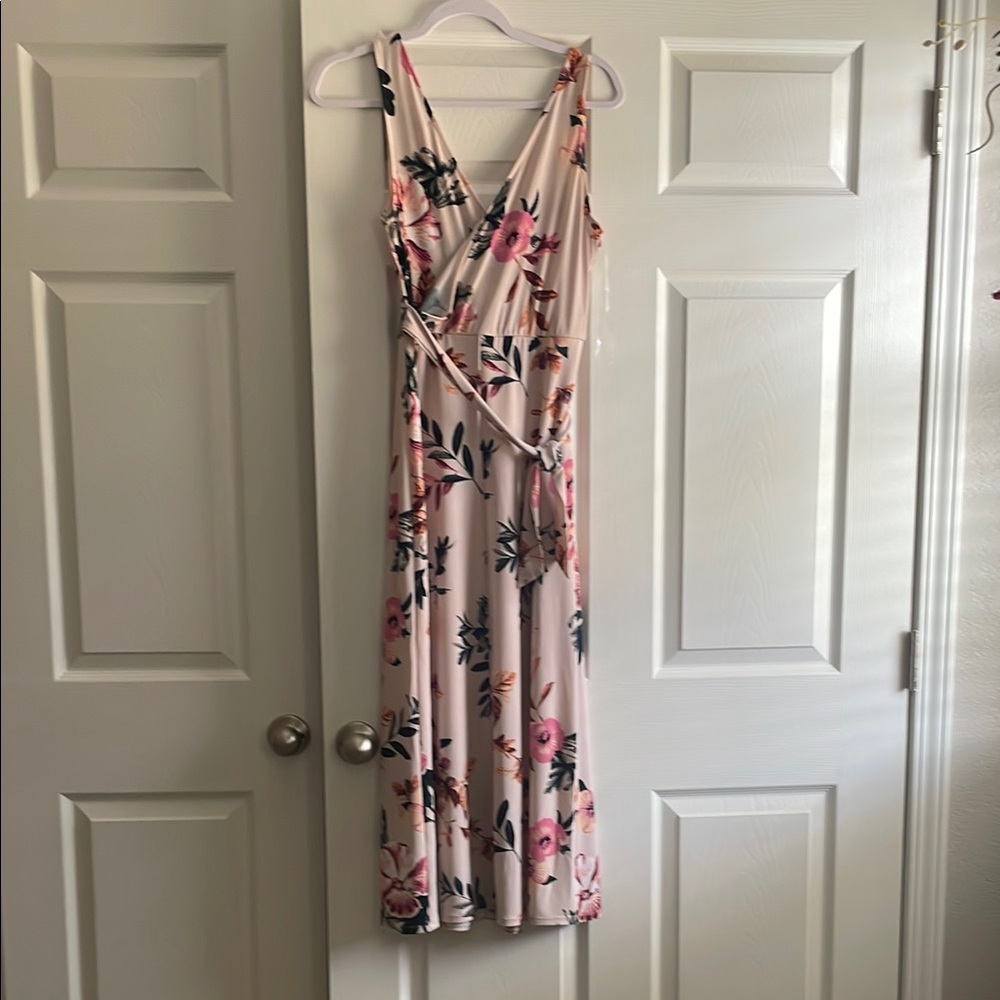 Impressions Cream Maxi Sundress with Plunge Neckline